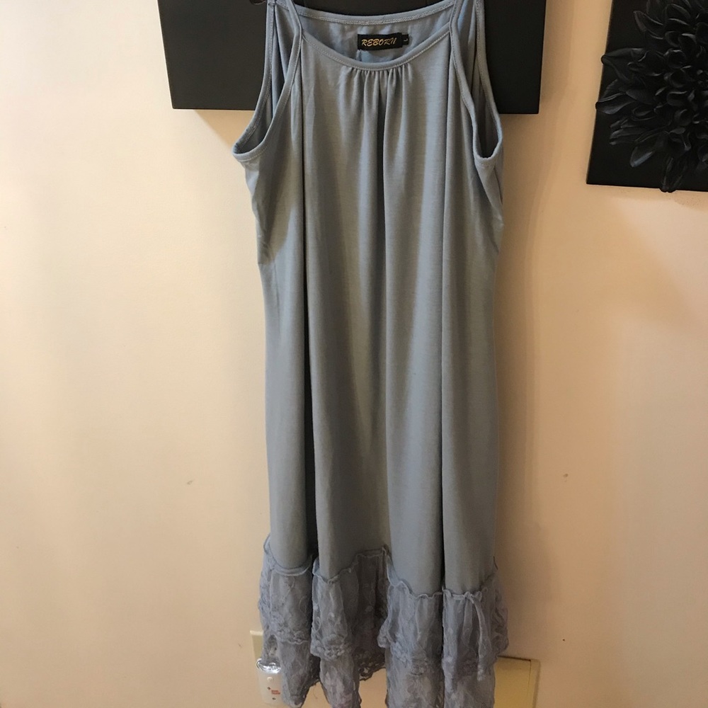 MIDI grey tank dress with Lace detailing on bottom